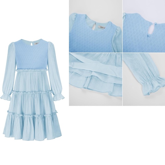 NWT GRACE KARIN Girls Long Sleeves Dress Crew Neck Tiered A Line Dresses Size 7Y - Picture 4 of 17